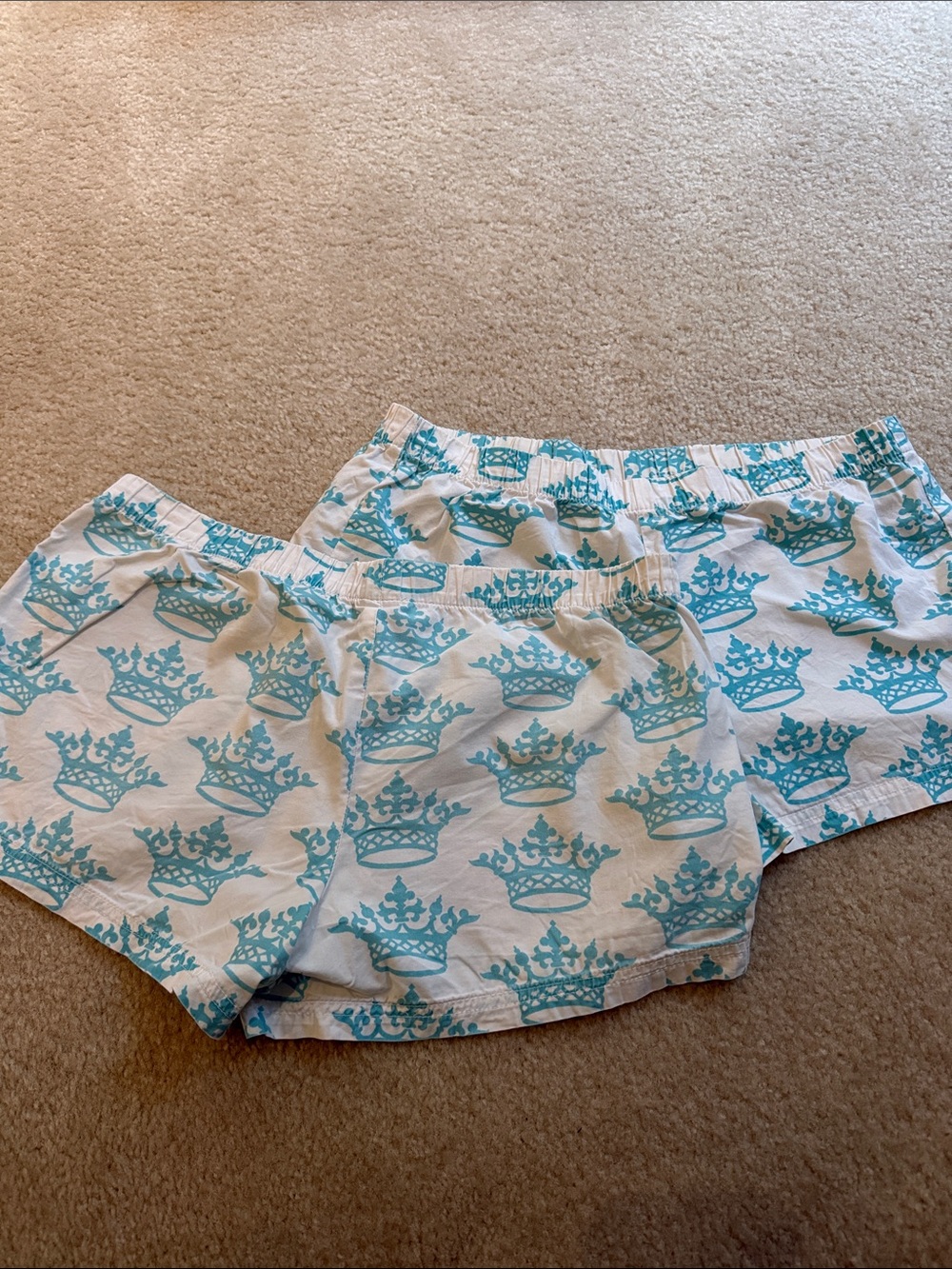 Women's White Pajama Shorts with Aqua Crown Print- 2 pairs Sz small